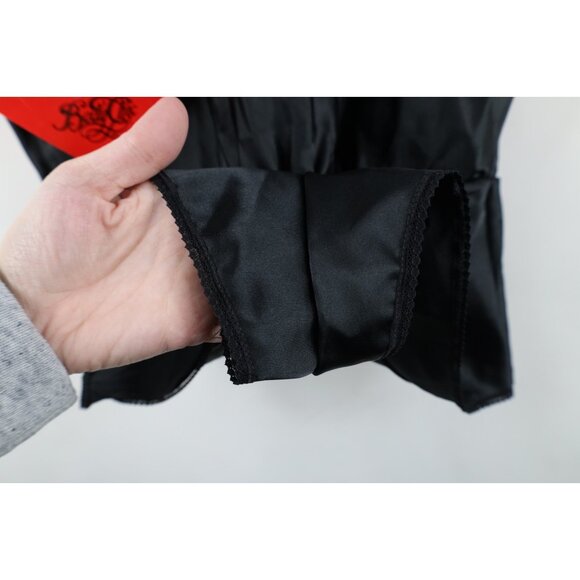 Deadstock Vintage 90s Womens L Lace Silky Snap Crotch Romper Lingerie USA Black - Picture 15 of 16